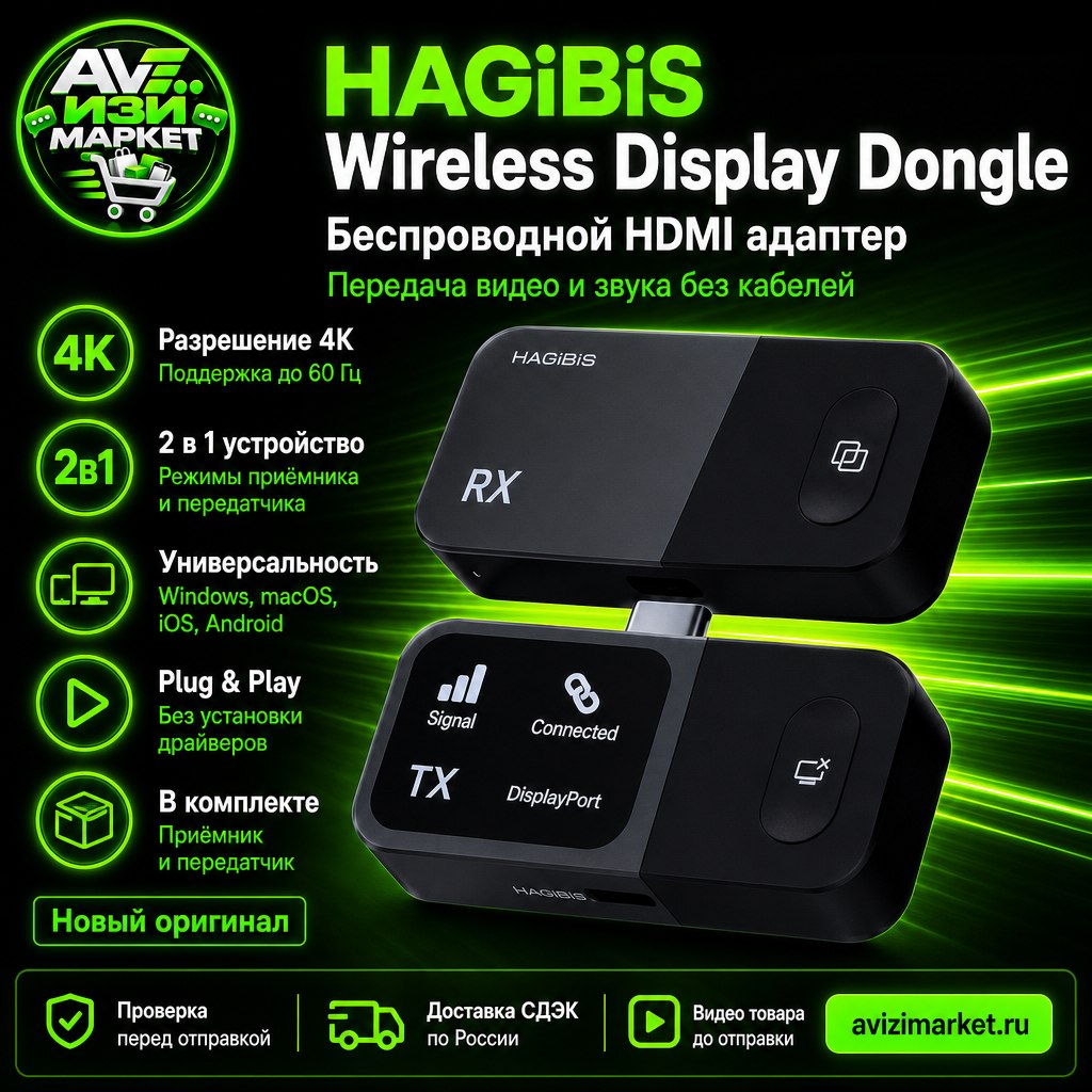 📱 HAGiBiS Wireless Display Dongle — беспроводной HDMI адаптер, приёмник + передатчик