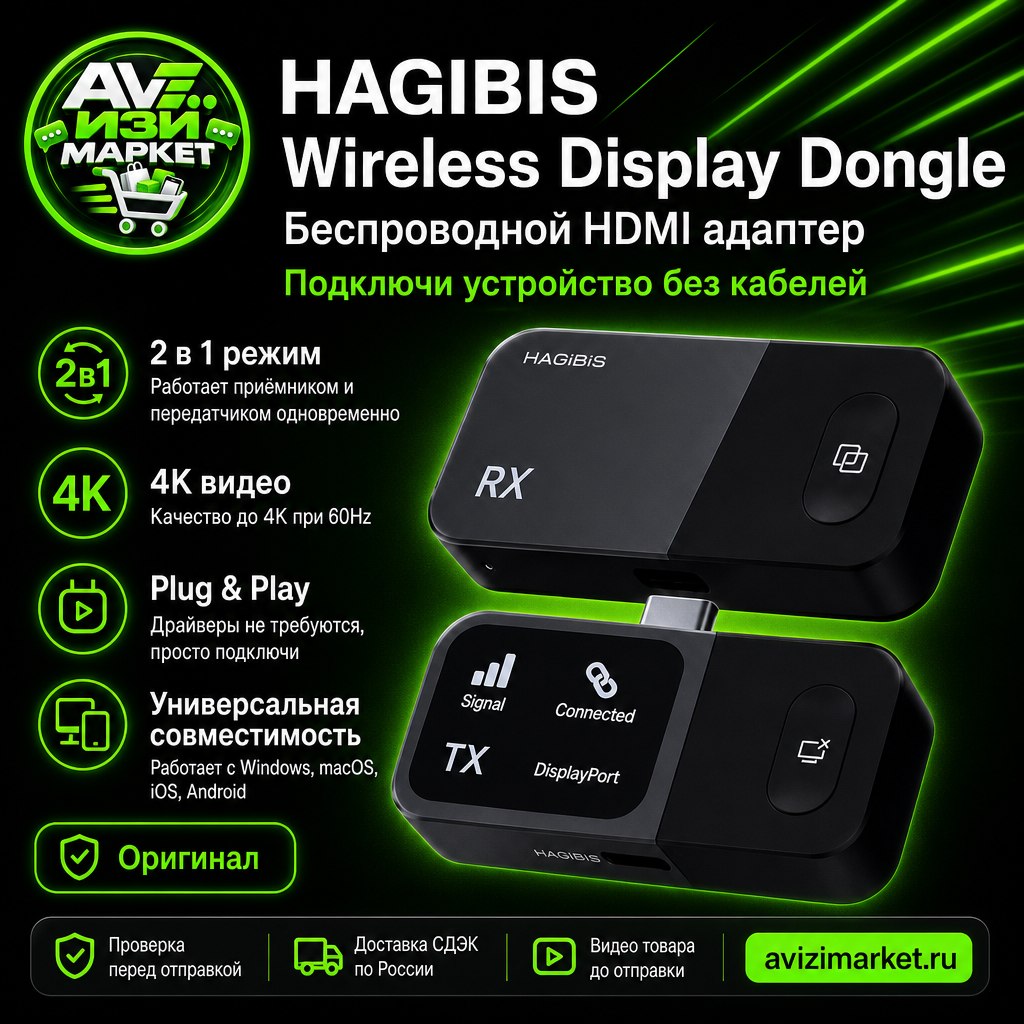 📺 HAGIBIS Wireless Display Dongle — беспроводной HDMI адаптер, приёмник и передатчик